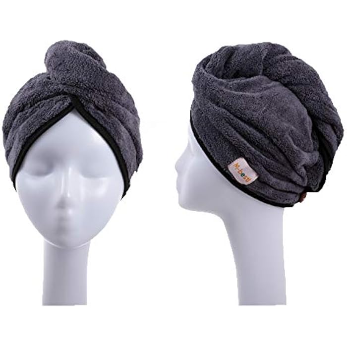 2 Pack Hair Drying Towel, Hair Towel, Super Absorbent Microfiber Turban with Button Design for Drying Hair Quickly (Dark Grey & Light Gray) - Image 2
